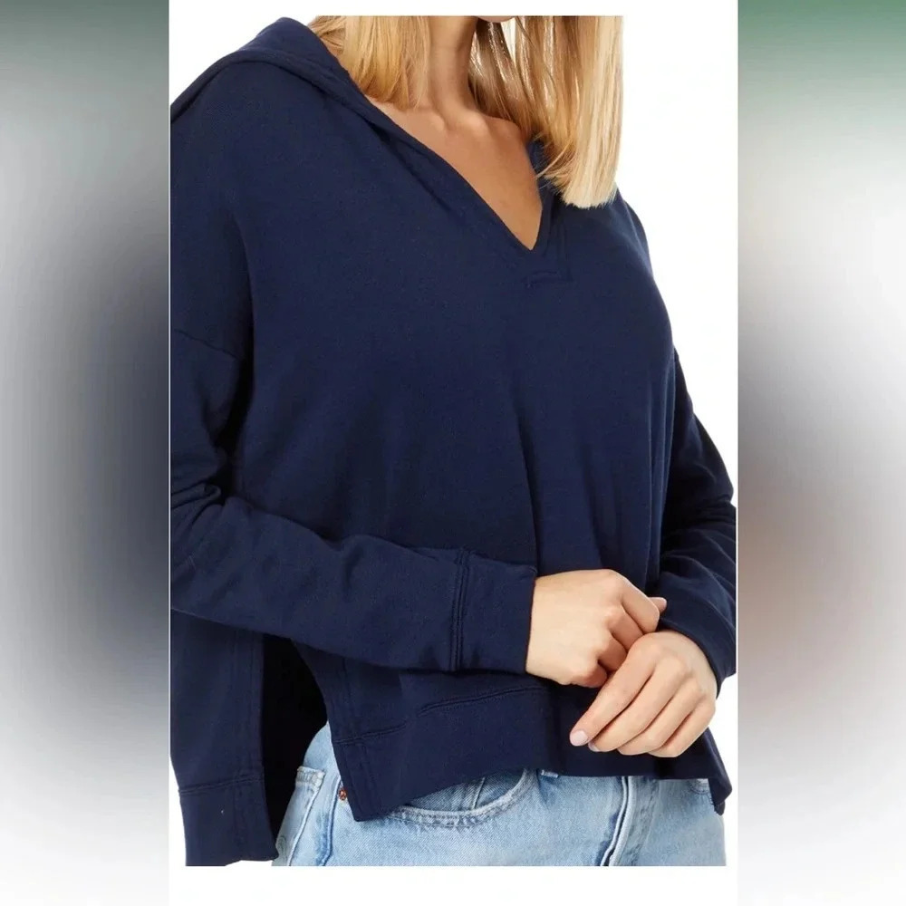 NWT bobi Los Angeles soft boxy cropped sweatshirt w/ sailor collar. Navy. Small